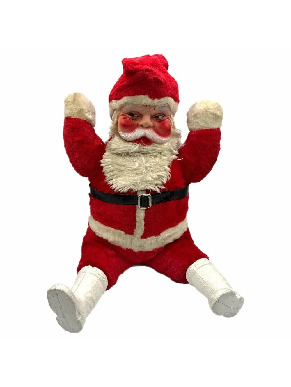 Vintage 1950s 25” Rubber Face Santa Claus Plush Doll